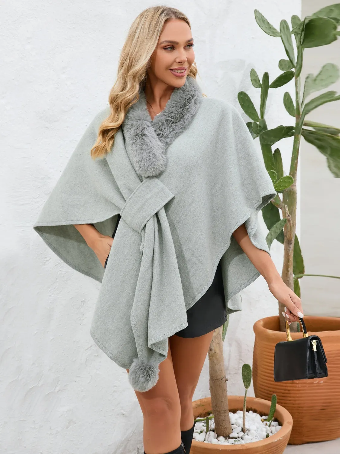 Fuzzy Trim Open Front Poncho sold by Charming Charlie product image thumbnail 5