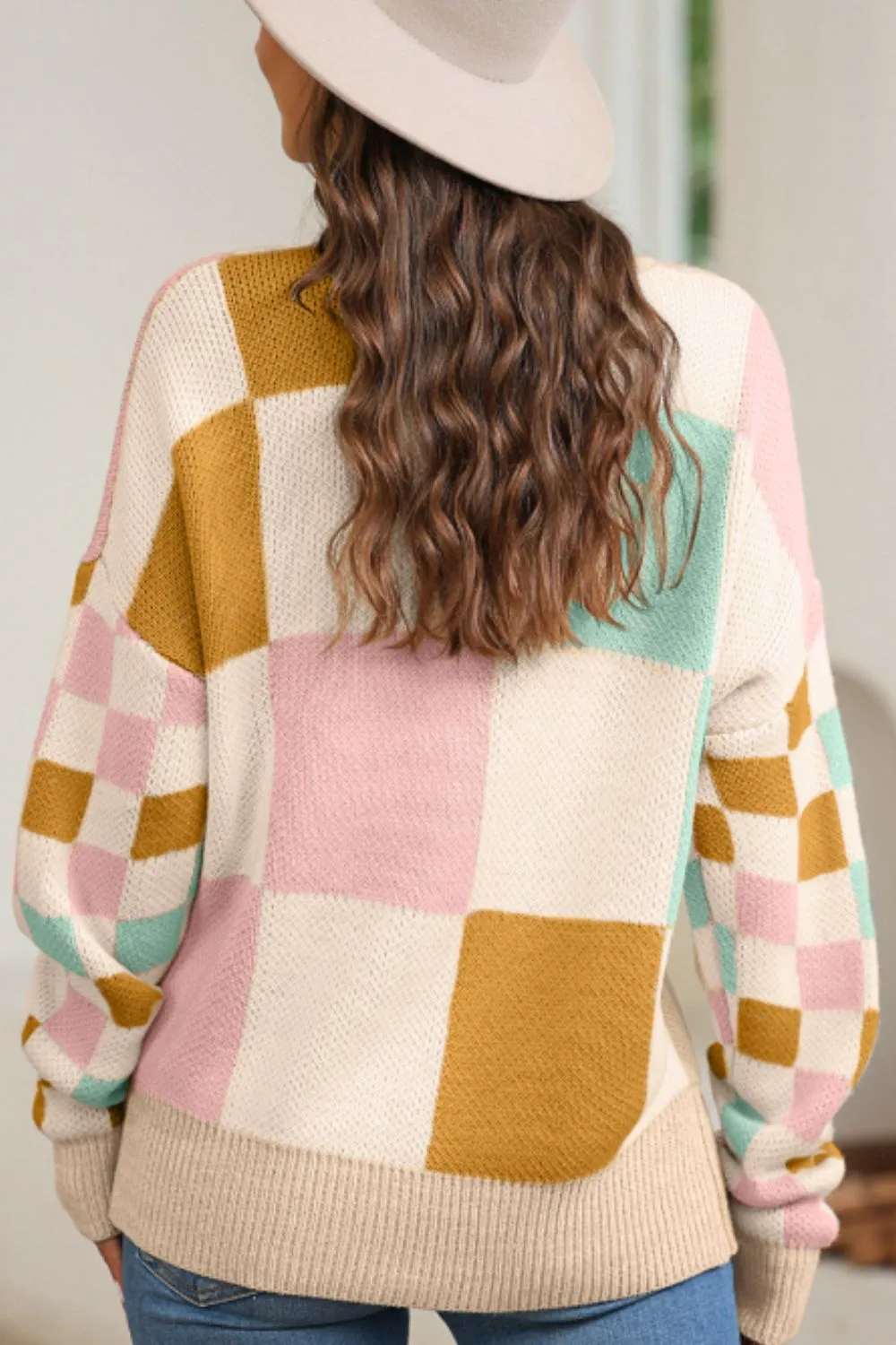 Checkered Round Neck Drop Shoulder Sweater sold by Charming Charlie product image thumbnail 4