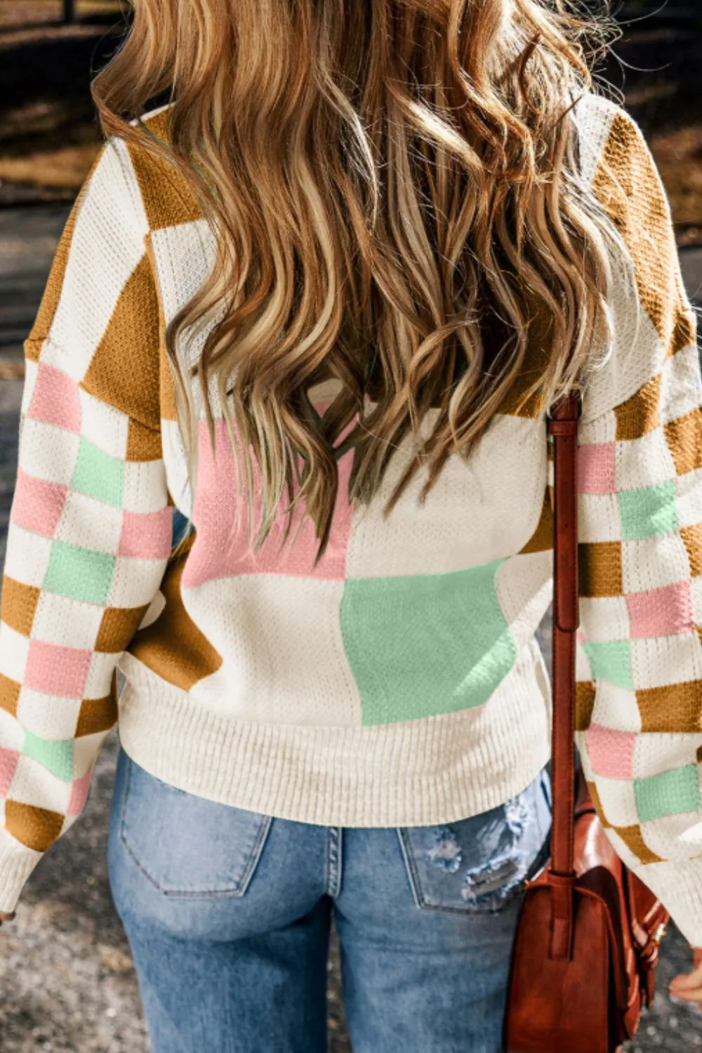 Checkered Round Neck Drop Shoulder Sweater sold by Charming Charlie product image thumbnail 2