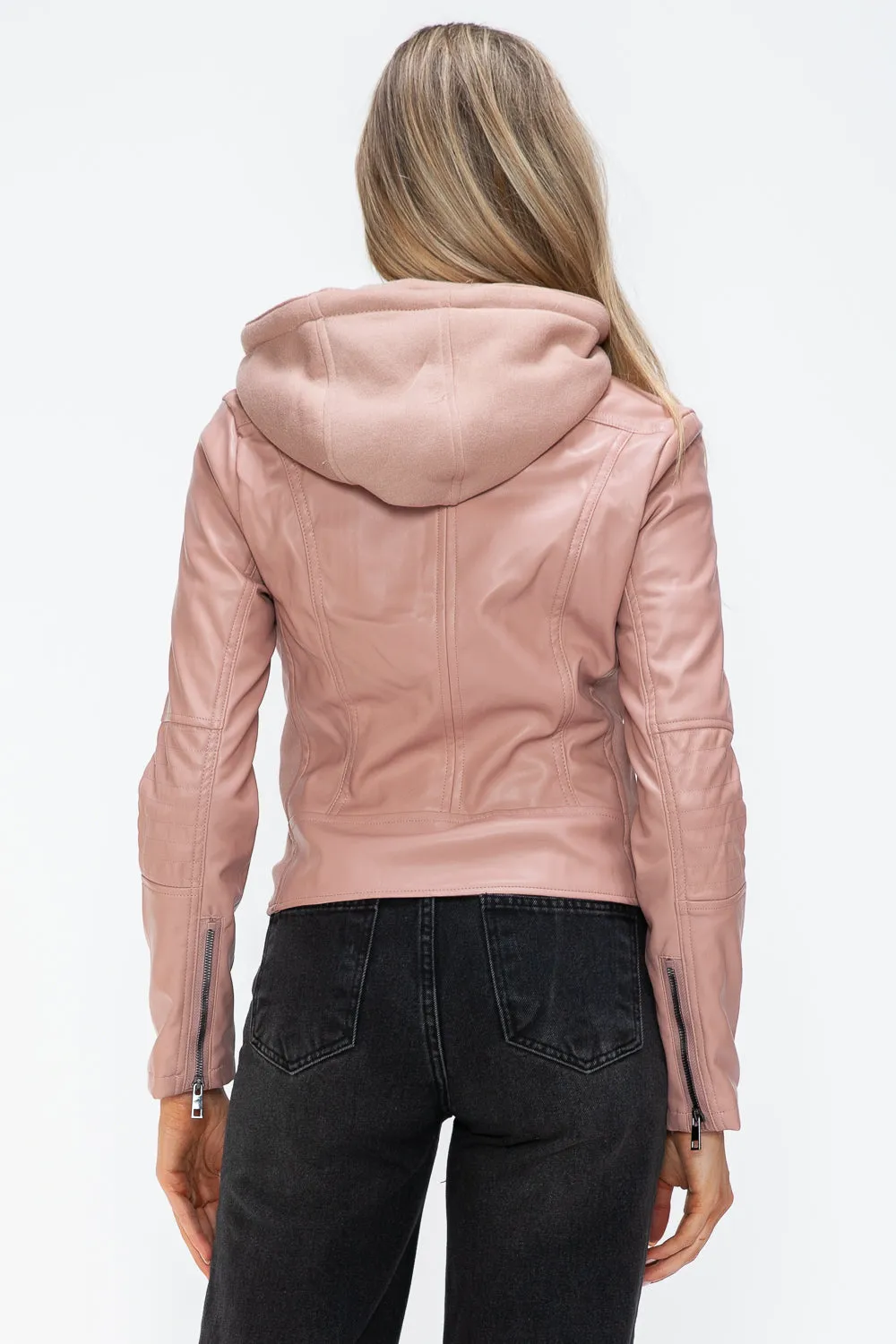Snobbish Faux Leather Zip Up Drawstring Hooded Jacket sold by Charming Charlie product image thumbnail 2
