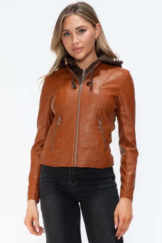 Snobbish Faux Leather Zip Up Drawstring Hooded Jacket sold by Charming Charlie