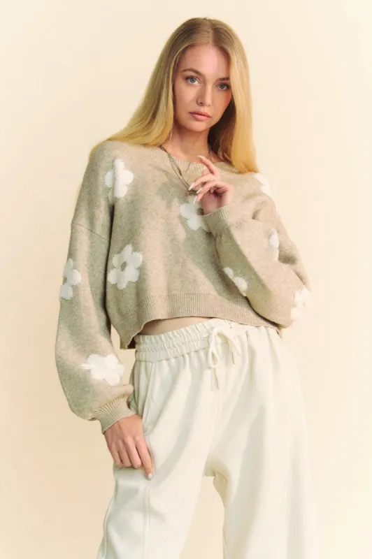Davi & Dani Floral Drop Shoulder Cropped Sweater sold by Charming Charlie