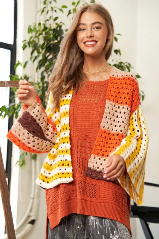 Davi & Dani Openwork Open Front Striped Cardigan sold by Charming Charlie