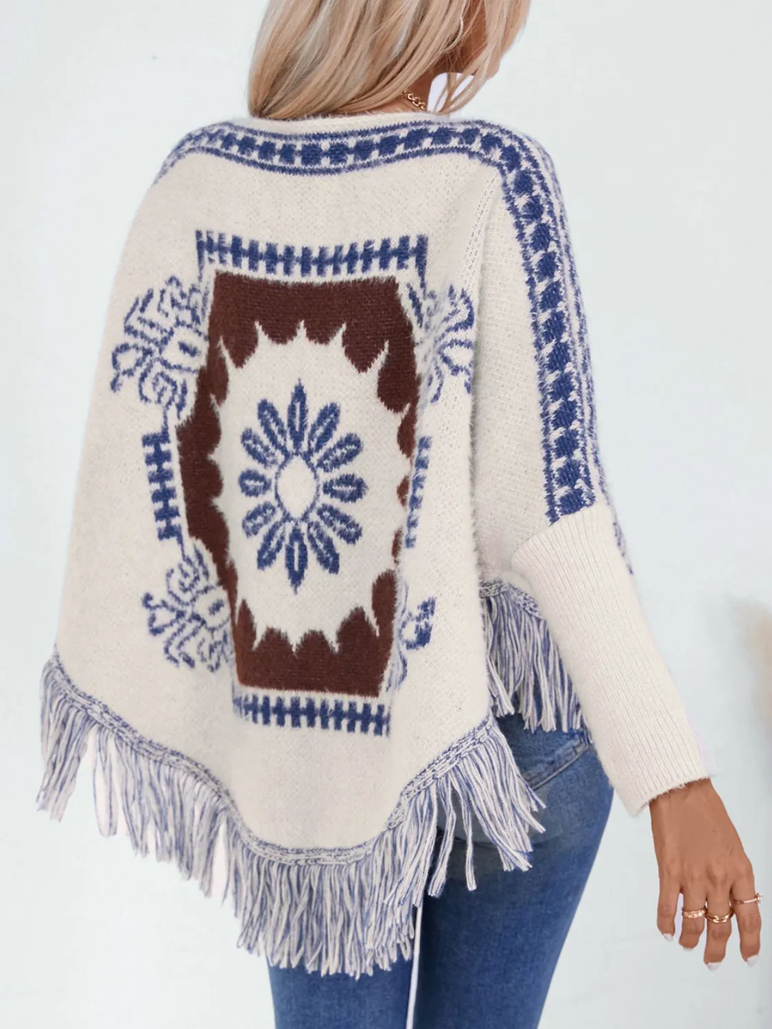 Fringe Geometric Long Sleeve Poncho sold by Charming Charlie product image thumbnail 2