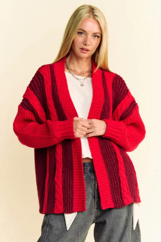 Davi & Dani Cable-Knit Color Block Open Front Cardigan sold by Charming Charlie