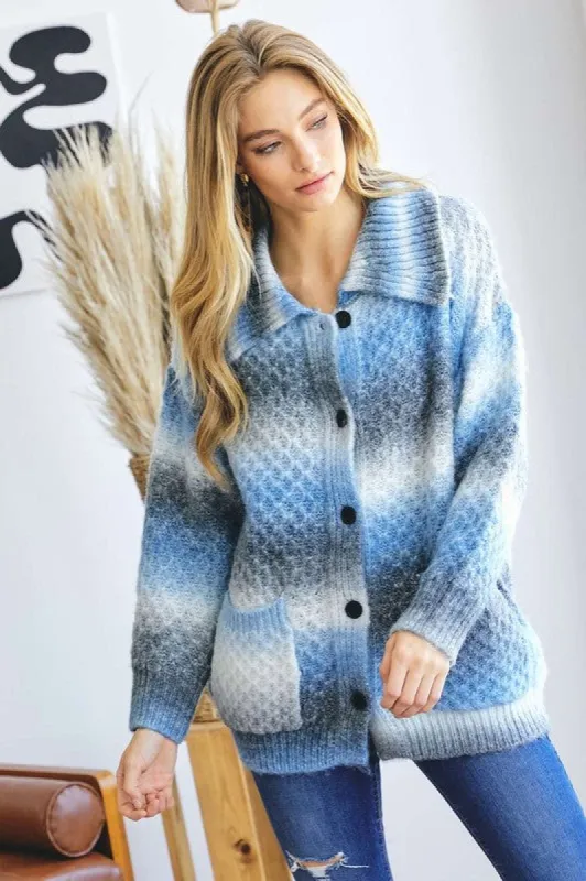 Davi & Dani Contrast Collared Neck Button Up Cardigan with Pockets sold by Charming Charlie