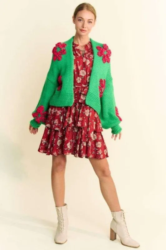 Davi & Dani Floral Applique Open Front Drop Shoulder Cardigan sold by Charming Charlie