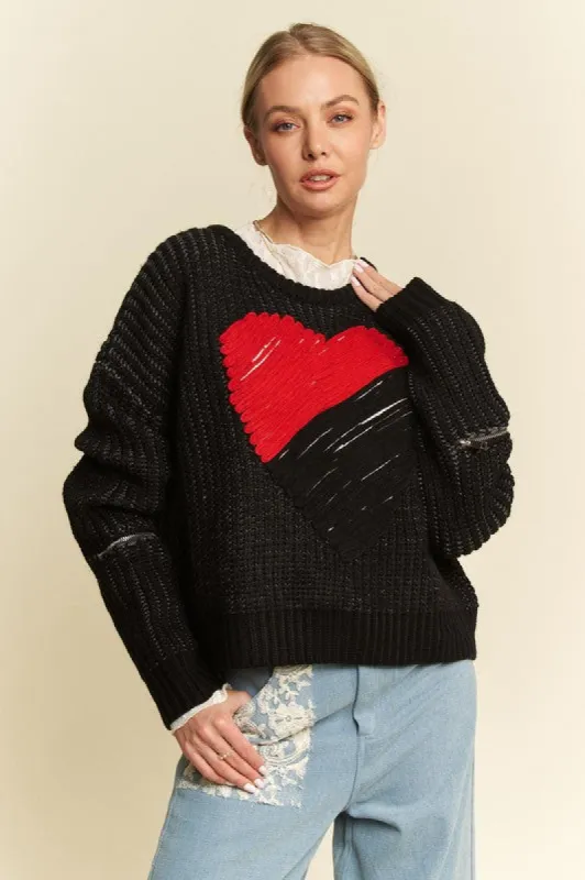 Davi & Dani Contrast Heart Dropped Shoulder Sweater sold by Charming Charlie