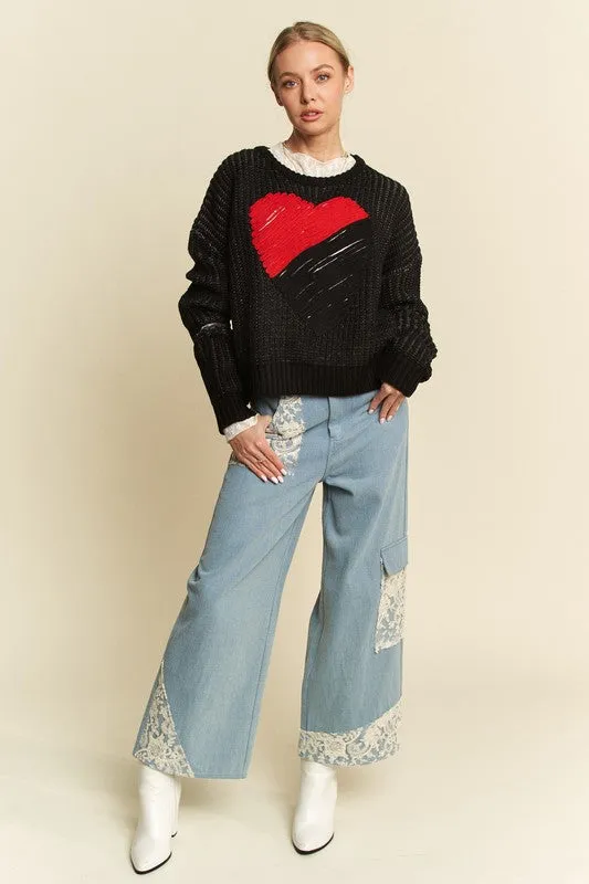 Davi & Dani Contrast Heart Dropped Shoulder Sweater sold by Charming Charlie product image thumbnail 5