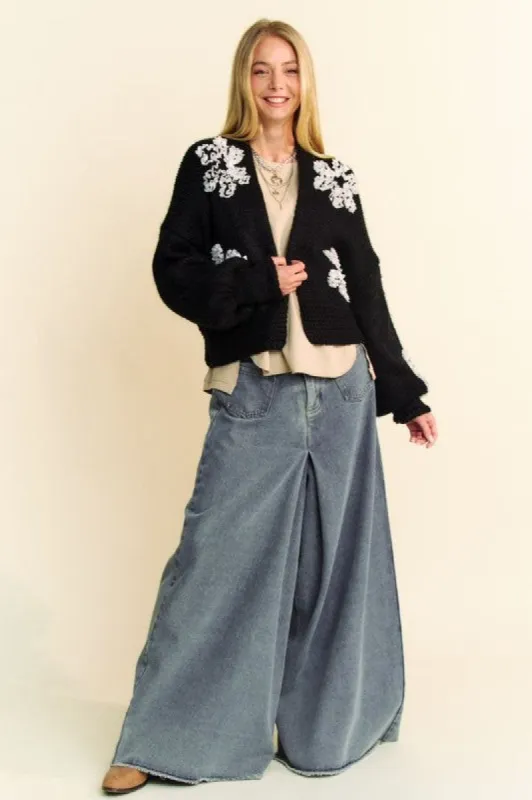 Davi & Dani Floral Applique Open Front Dropped Shoulder Cardigan sold by Charming Charlie
