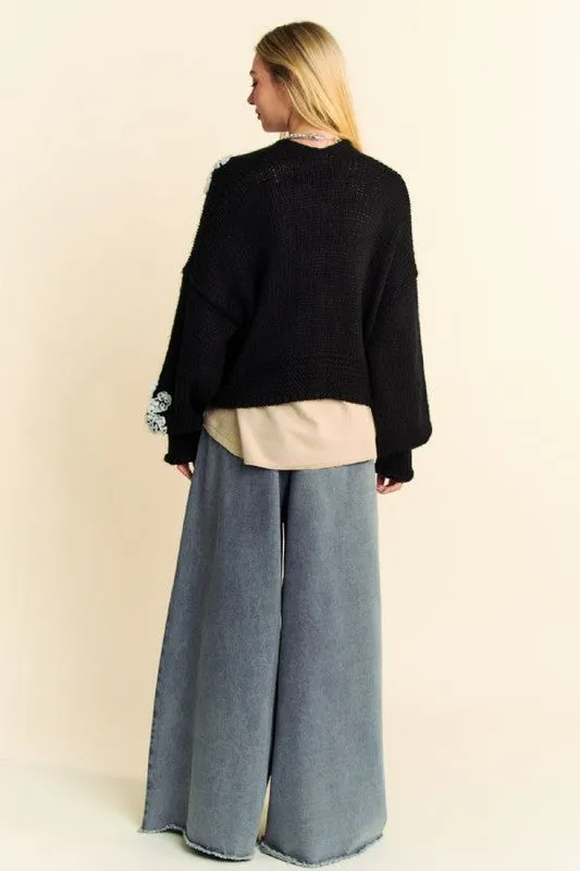 Davi & Dani Floral Applique Open Front Dropped Shoulder Cardigan sold by Charming Charlie product image thumbnail 2