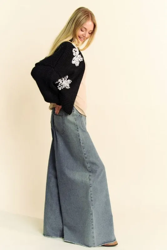 Davi & Dani Floral Applique Open Front Dropped Shoulder Cardigan sold by Charming Charlie product image thumbnail 3