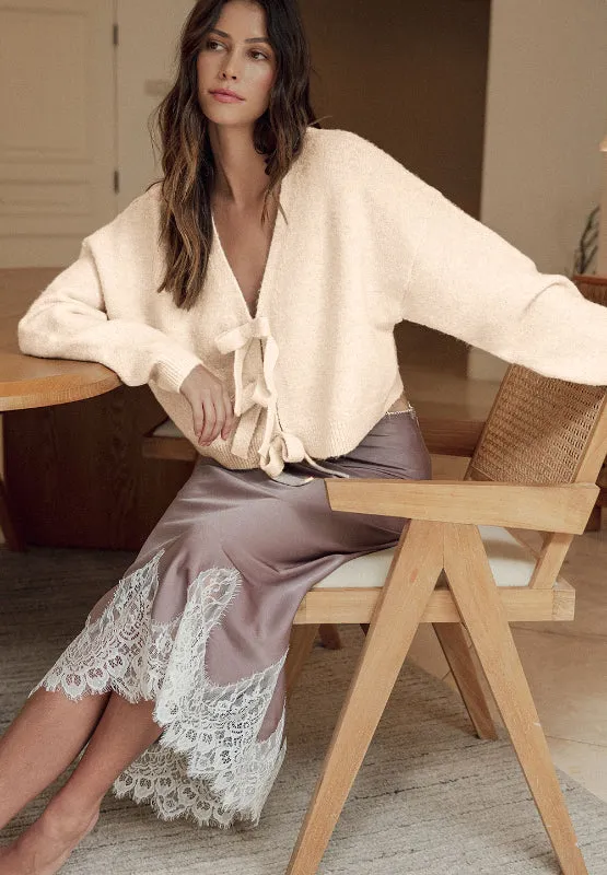 Bowknot Front V Neck Long Sleeve Cardigan sold by Charming Charlie product image thumbnail 3