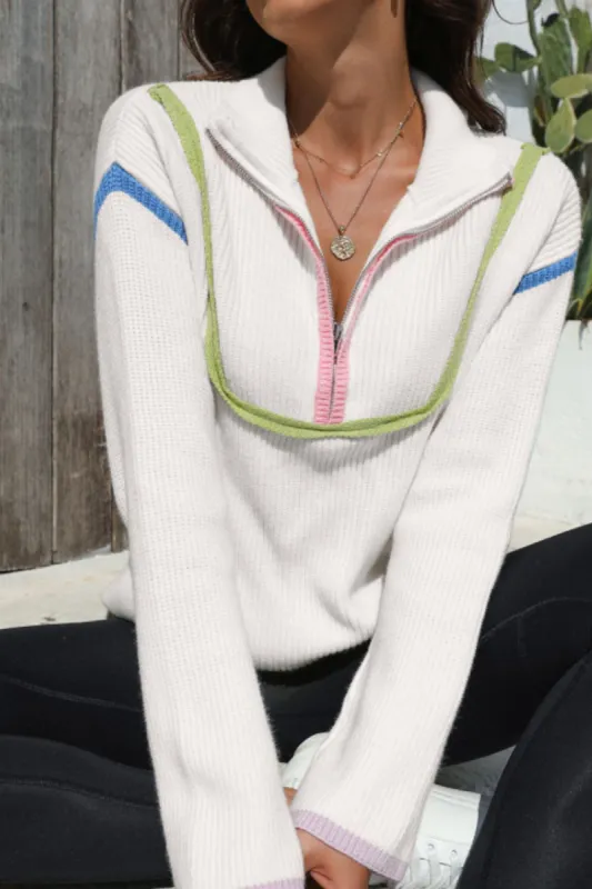 Contrast Half Zip Drop Shoulder Sweater sold by Charming Charlie