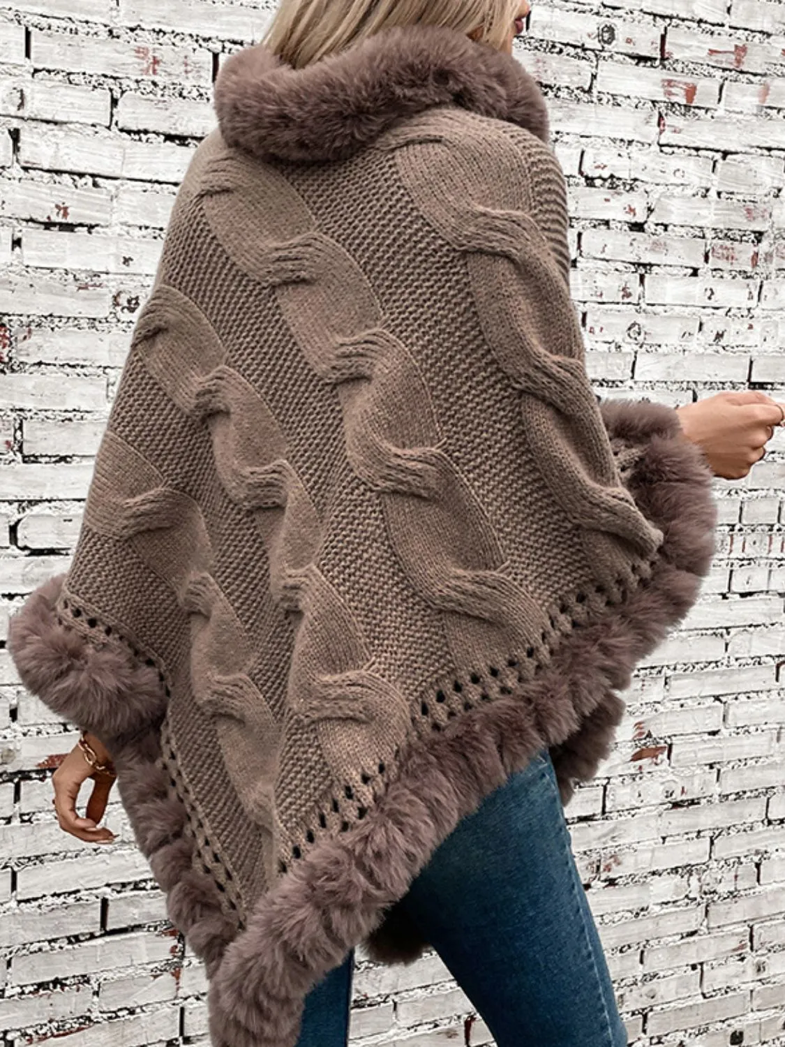Fuzzy Hem Cable-Knit Poncho sold by Charming Charlie product image thumbnail 2
