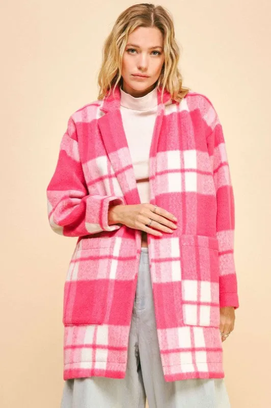 Davi & Dani Plaid Open Front Drop Shoulder Longline Coat sold by Charming Charlie