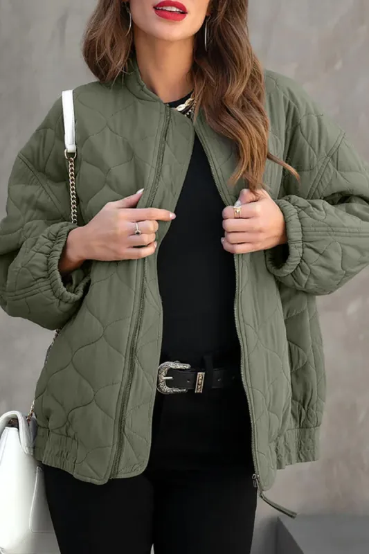 Zip Up Drop Shoulder Long Sleeve Puffer Jacket sold by Charming Charlie