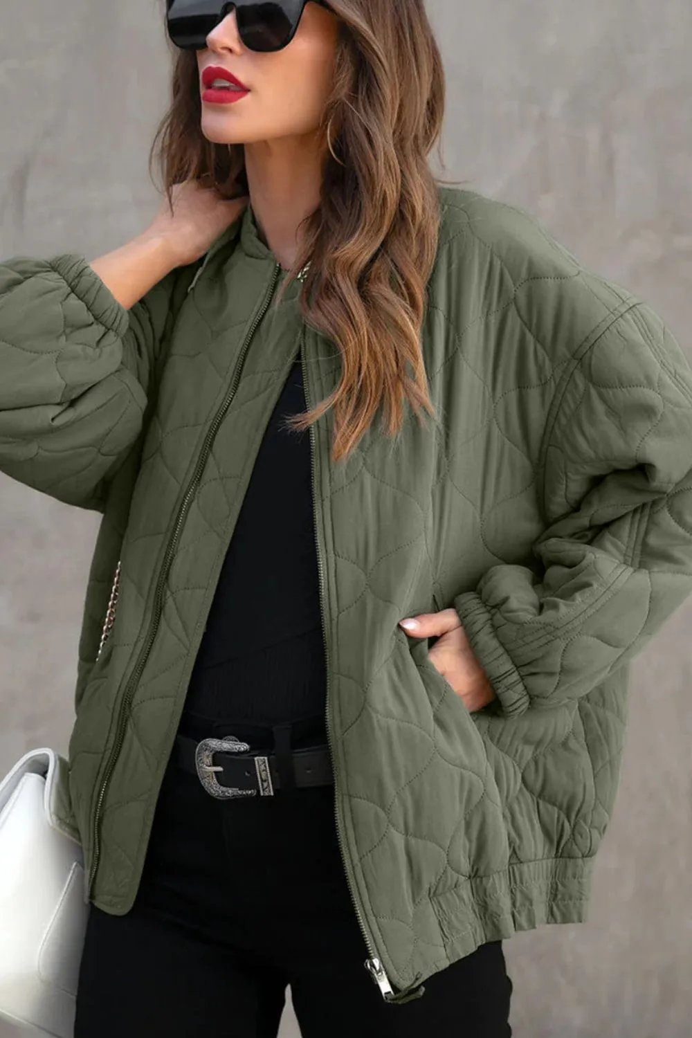 Zip Up Drop Shoulder Long Sleeve Puffer Jacket sold by Charming Charlie product image thumbnail 2