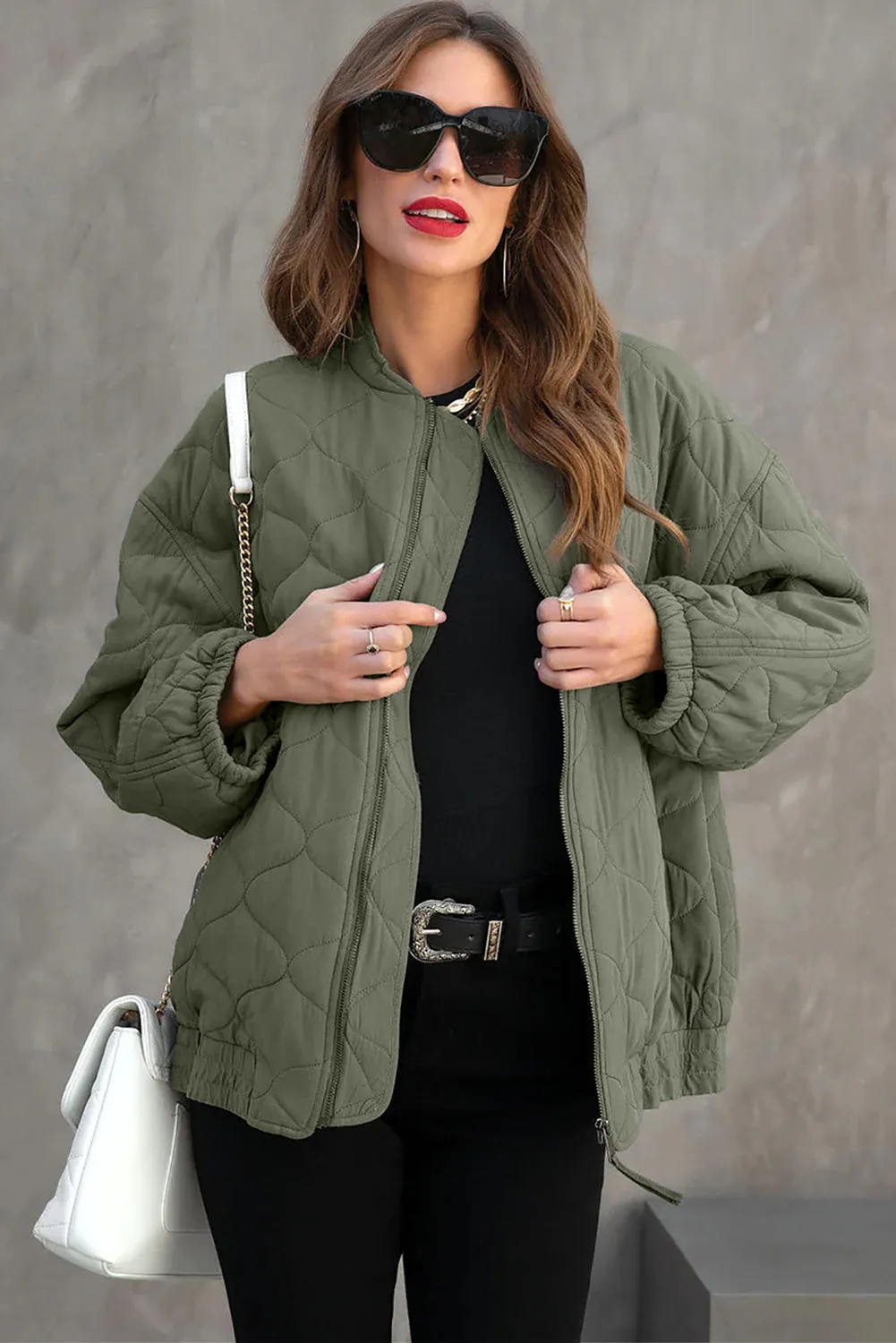 Zip Up Drop Shoulder Long Sleeve Puffer Jacket sold by Charming Charlie product image thumbnail 3