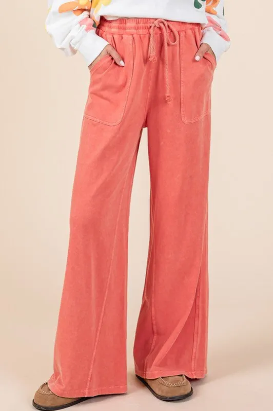 Mittoshop Mineral Wash French Terry Drawstring Wide Leg Pants sold by Charming Charlie