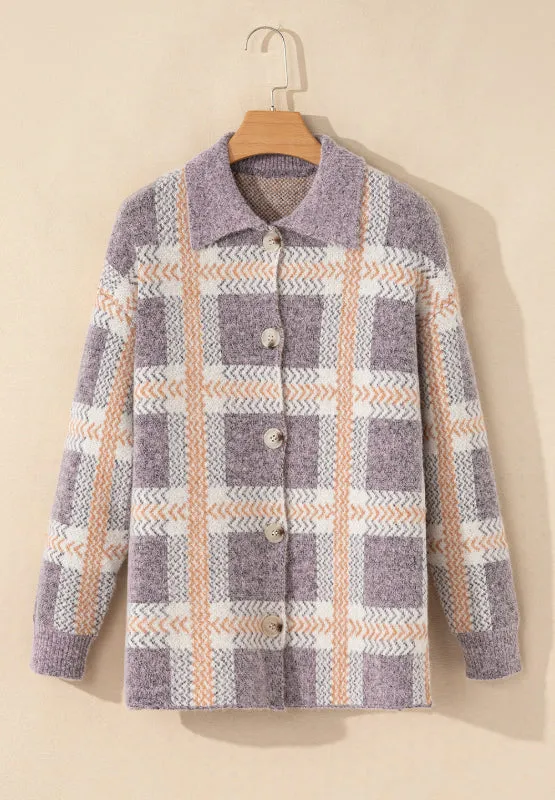 Plaid Button Up Collared Neck Cardigan sold by Charming Charlie product image thumbnail 5