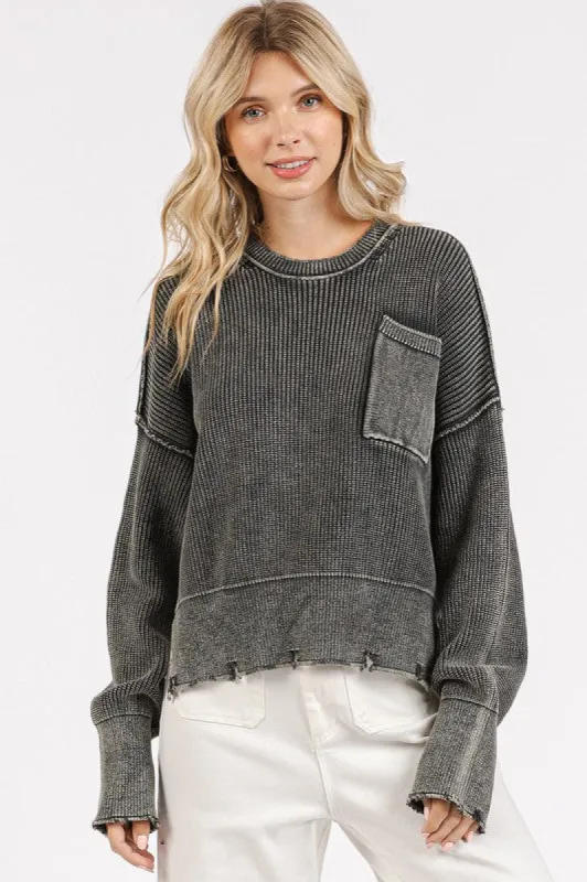 Mittoshop Distressed Hem Round Neck Dropped Shoulder Sweater sold by Charming Charlie