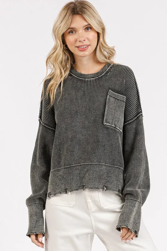 Mittoshop Distressed Hem Round Neck Dropped Shoulder Sweater sold by Charming Charlie