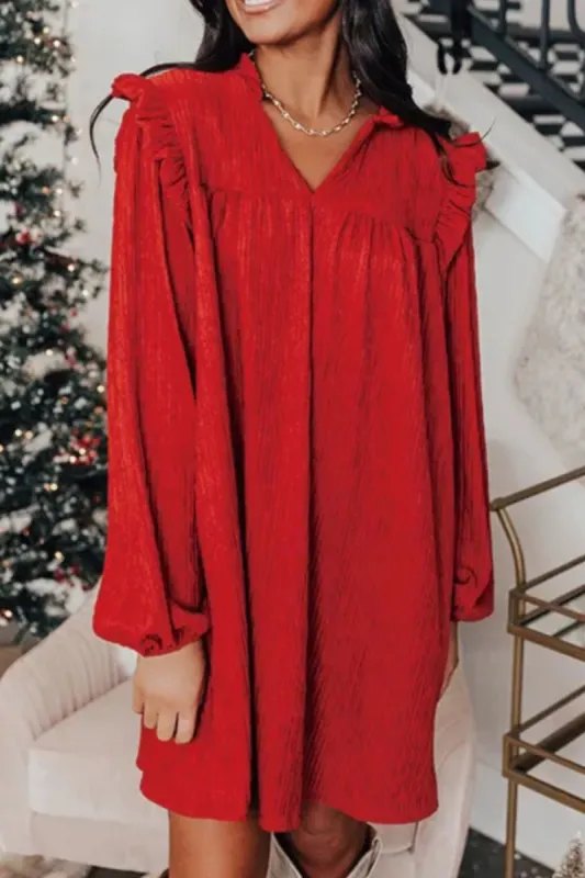 Frill Notched Long Sleeve Dress sold by Charming Charlie