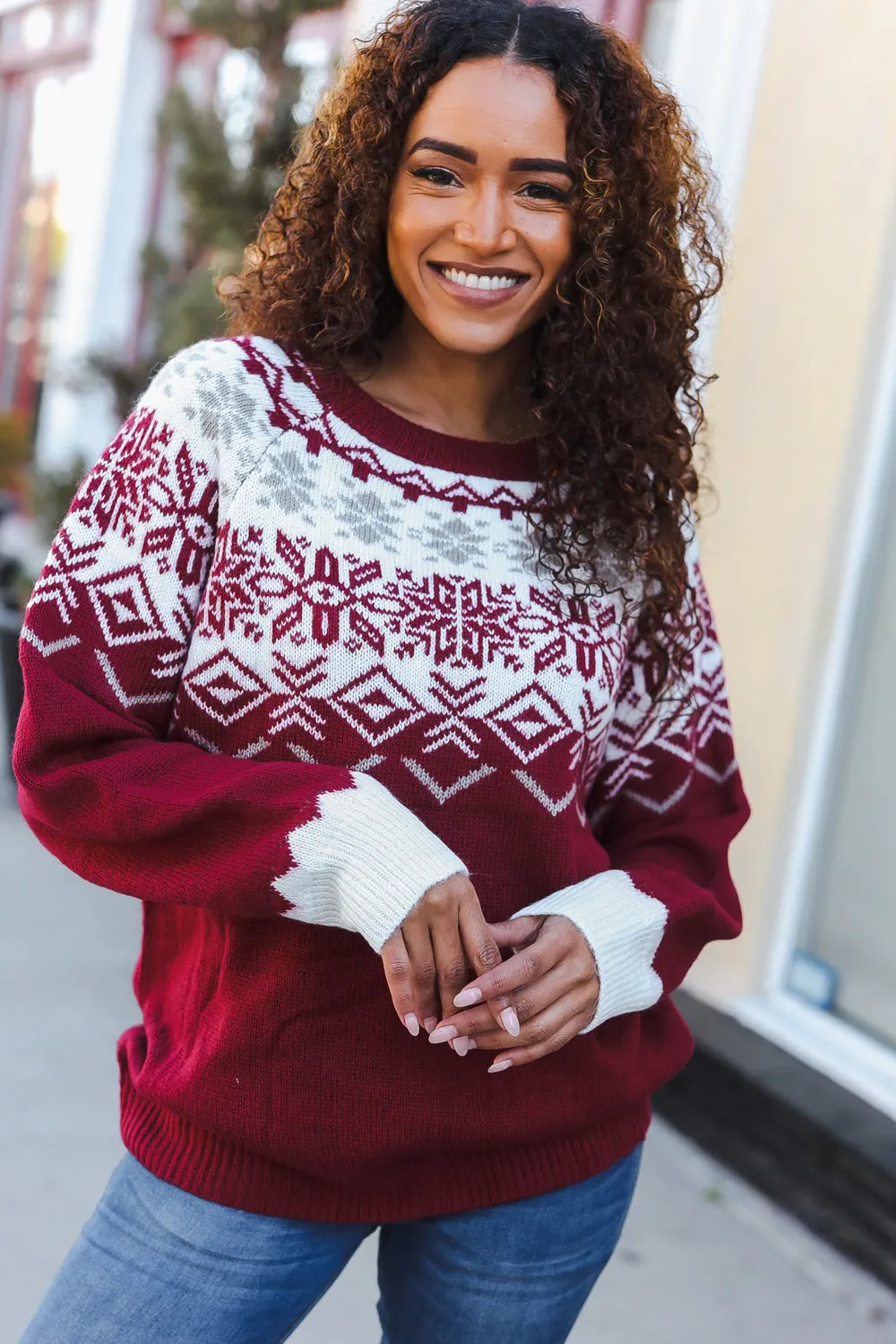 Merry Christmas Merlot Snowflake Oversized Sweater Top sold by Charming Charlie product image thumbnail 2