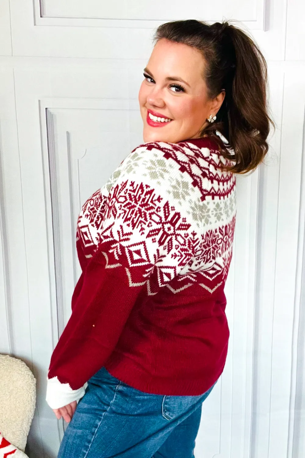 Merry Christmas Merlot Snowflake Oversized Sweater Top sold by Charming Charlie product image thumbnail 5