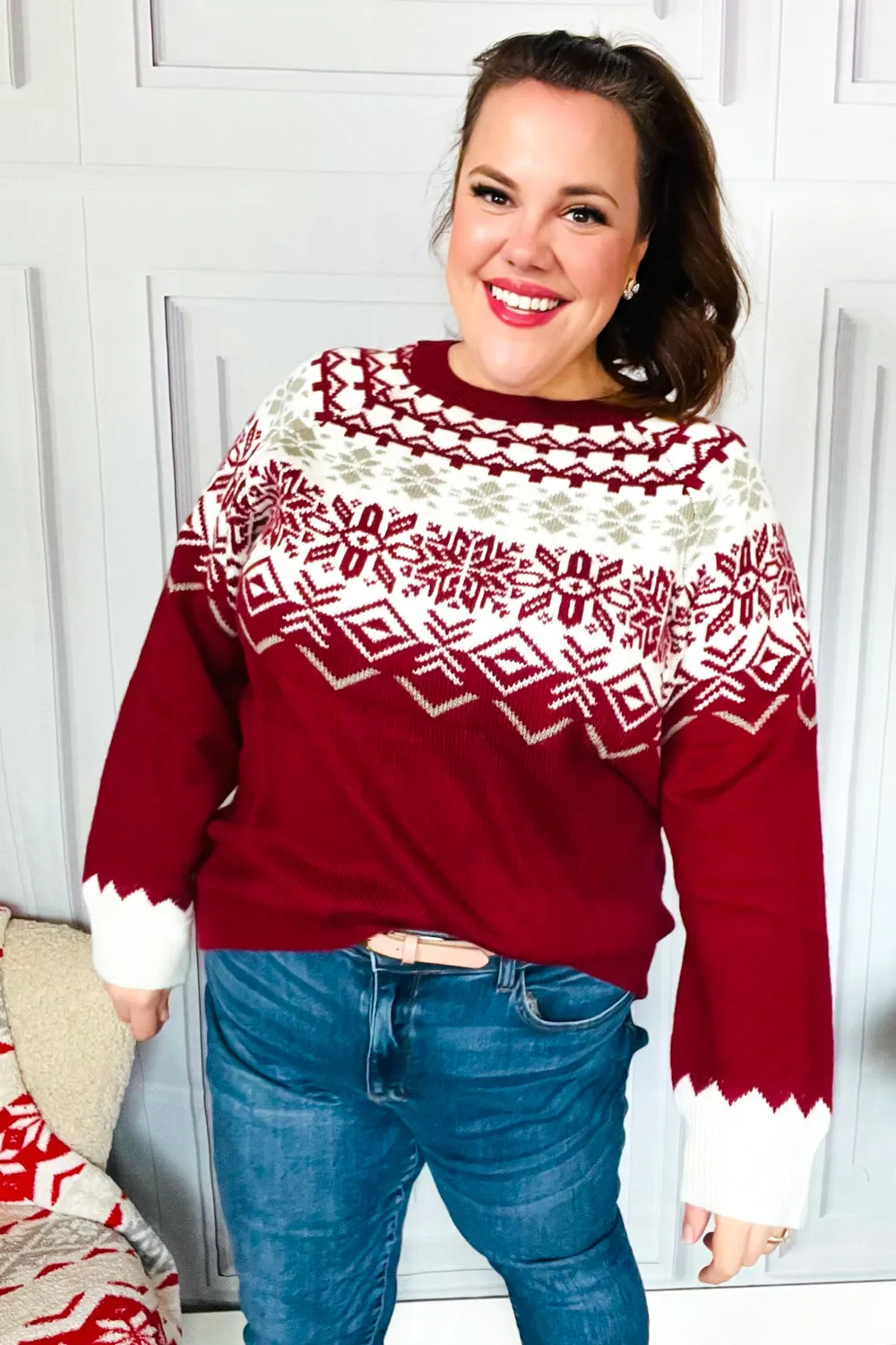 Merry Christmas Merlot Snowflake Oversized Sweater Top sold by Charming Charlie product image thumbnail 3