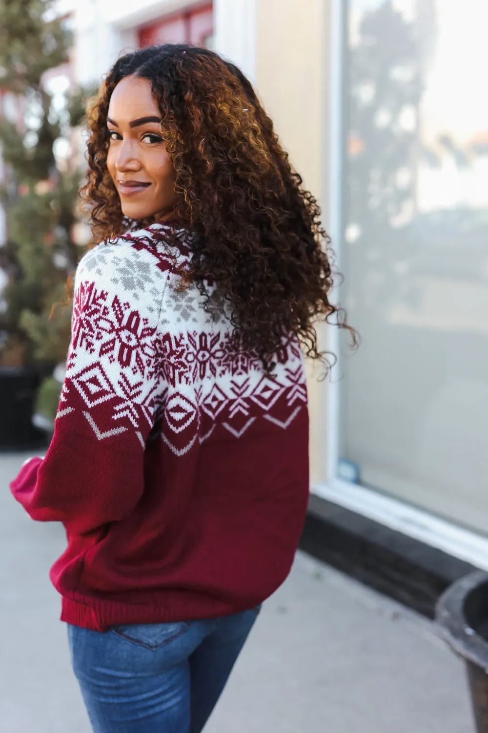 Merry Christmas Merlot Snowflake Oversized Sweater Top sold by Charming Charlie product image thumbnail 4