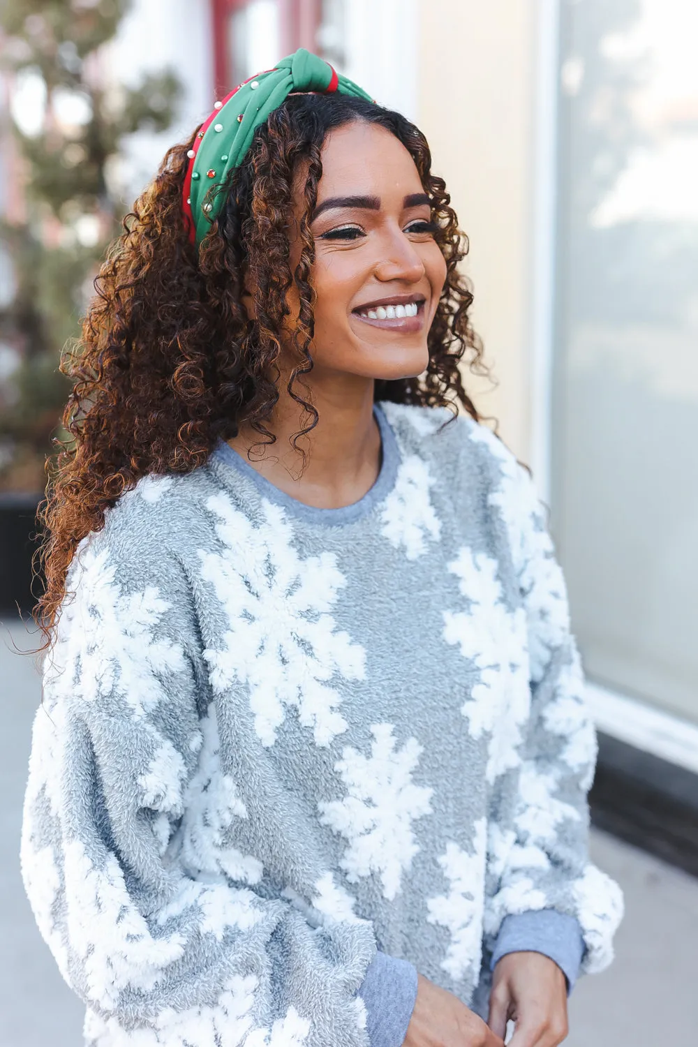 Green & Red Pearl & Rhinestone Top Knot Holiday Headband sold by Charming Charlie product image thumbnail 3
