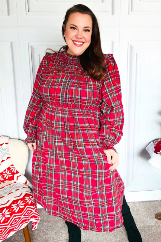 All I Want Hunter Red Plaid Check Woven Pocketed Dress sold by Charming Charlie