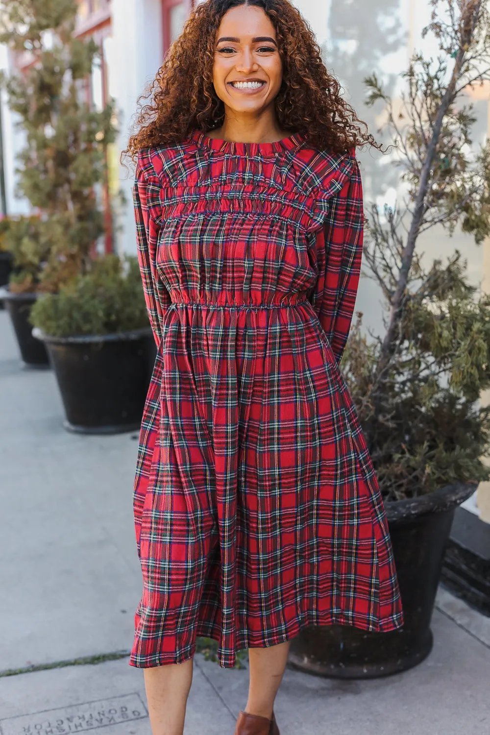 All I Want Hunter Red Plaid Check Woven Pocketed Dress sold by Charming Charlie product image thumbnail 4