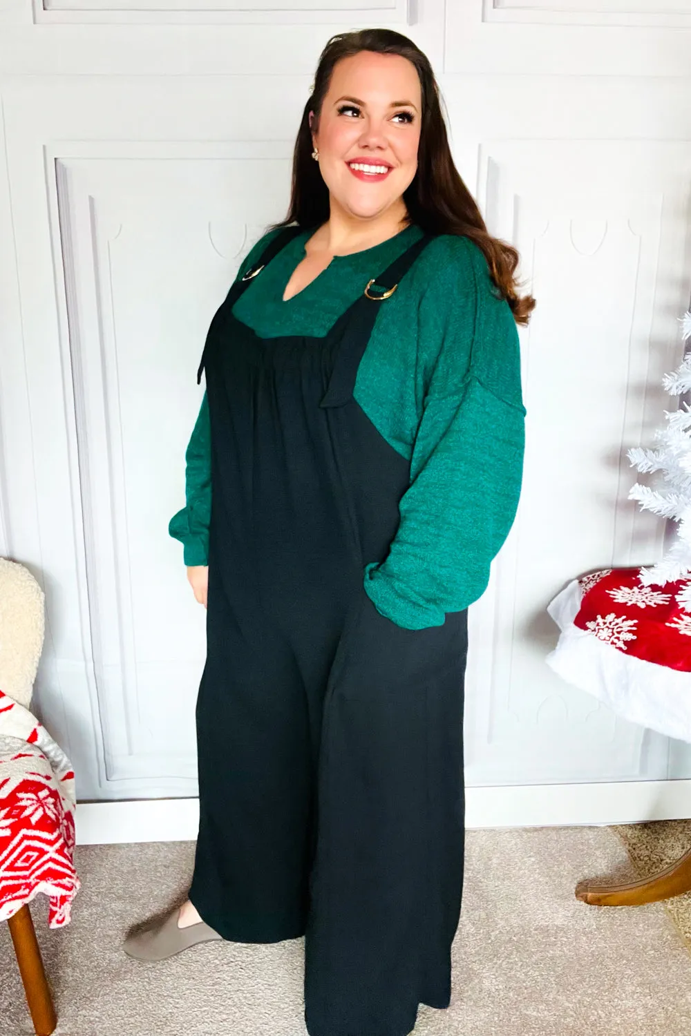 Feeing Joyful Black Wide Leg Adjustable Baggy Bib Jumpsuit sold by Charming Charlie product image thumbnail 4