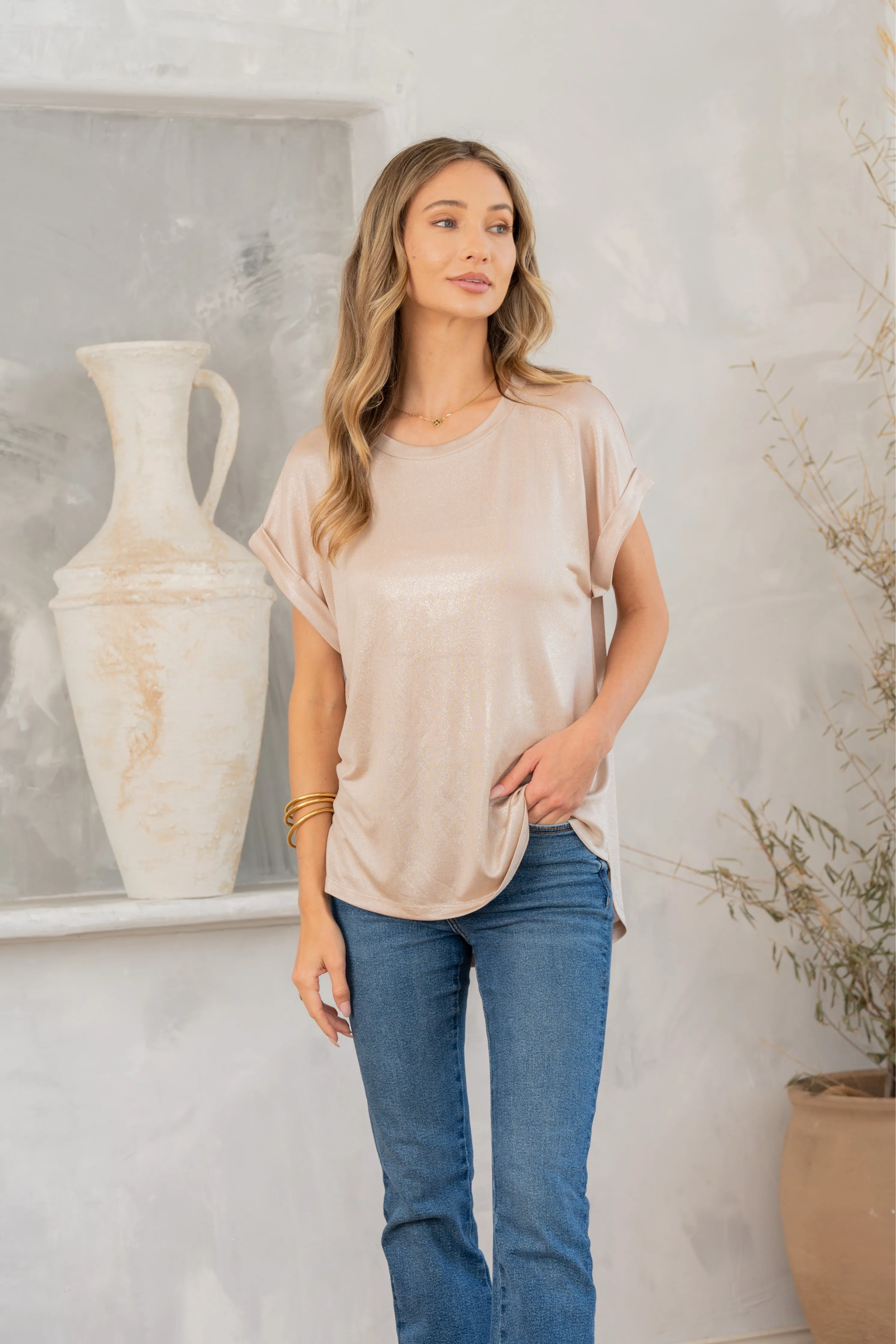 Shimmer Cuffed Top in Taupe sold by Charming Charlie product image thumbnail 3