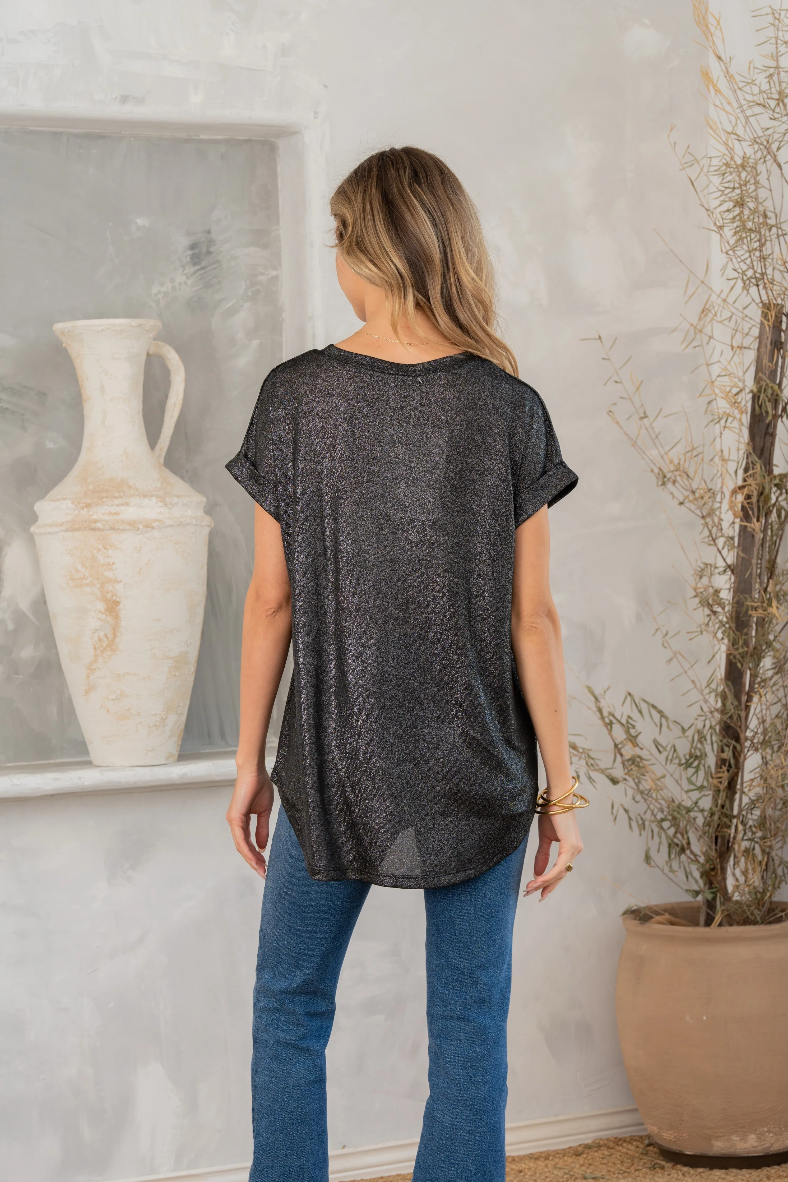 Shimmer Cuffed Top in Black sold by Charming Charlie product image thumbnail 3
