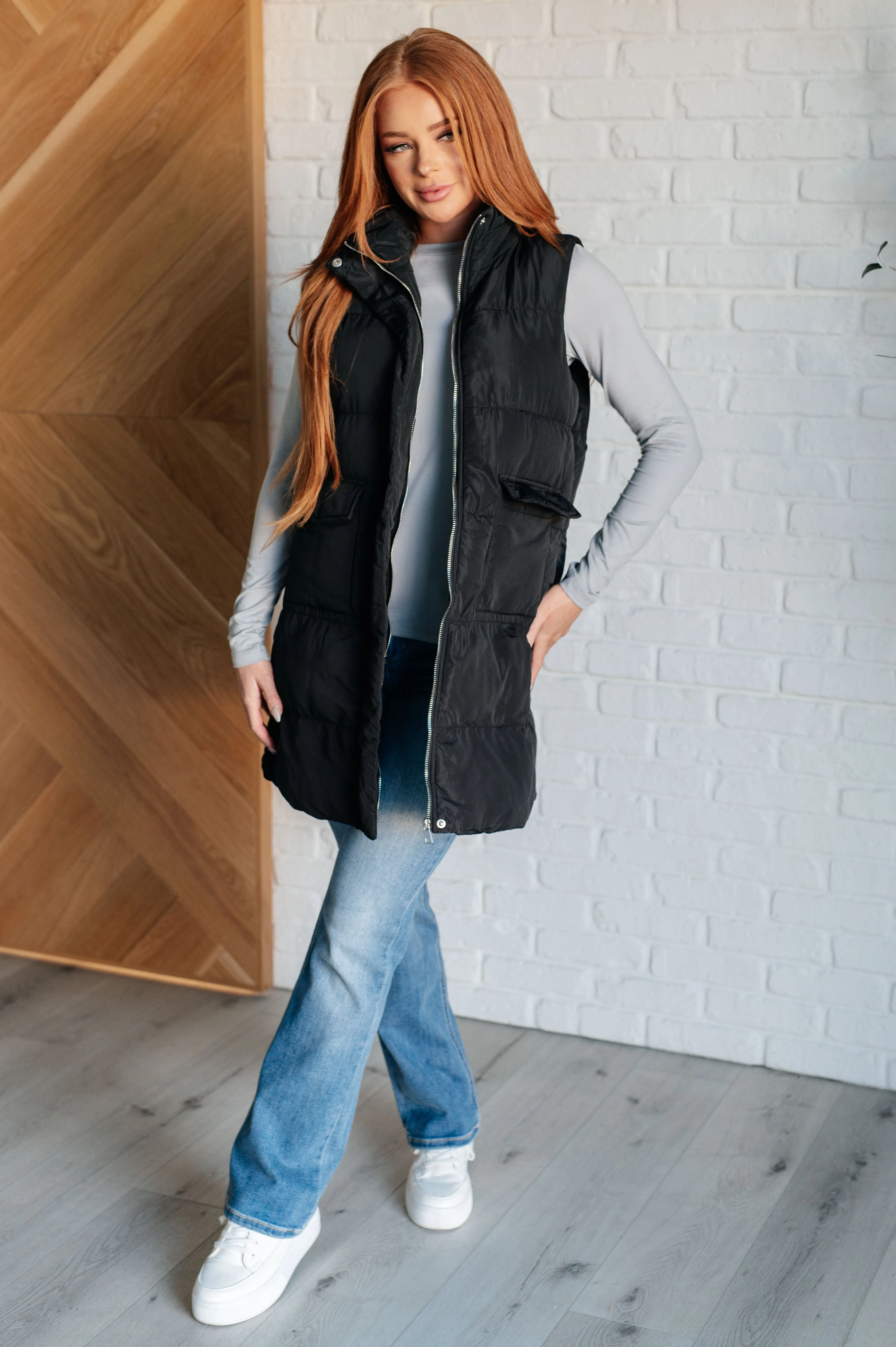 Cold and Calculated Longline Puffer Vest sold by Charming Charlie