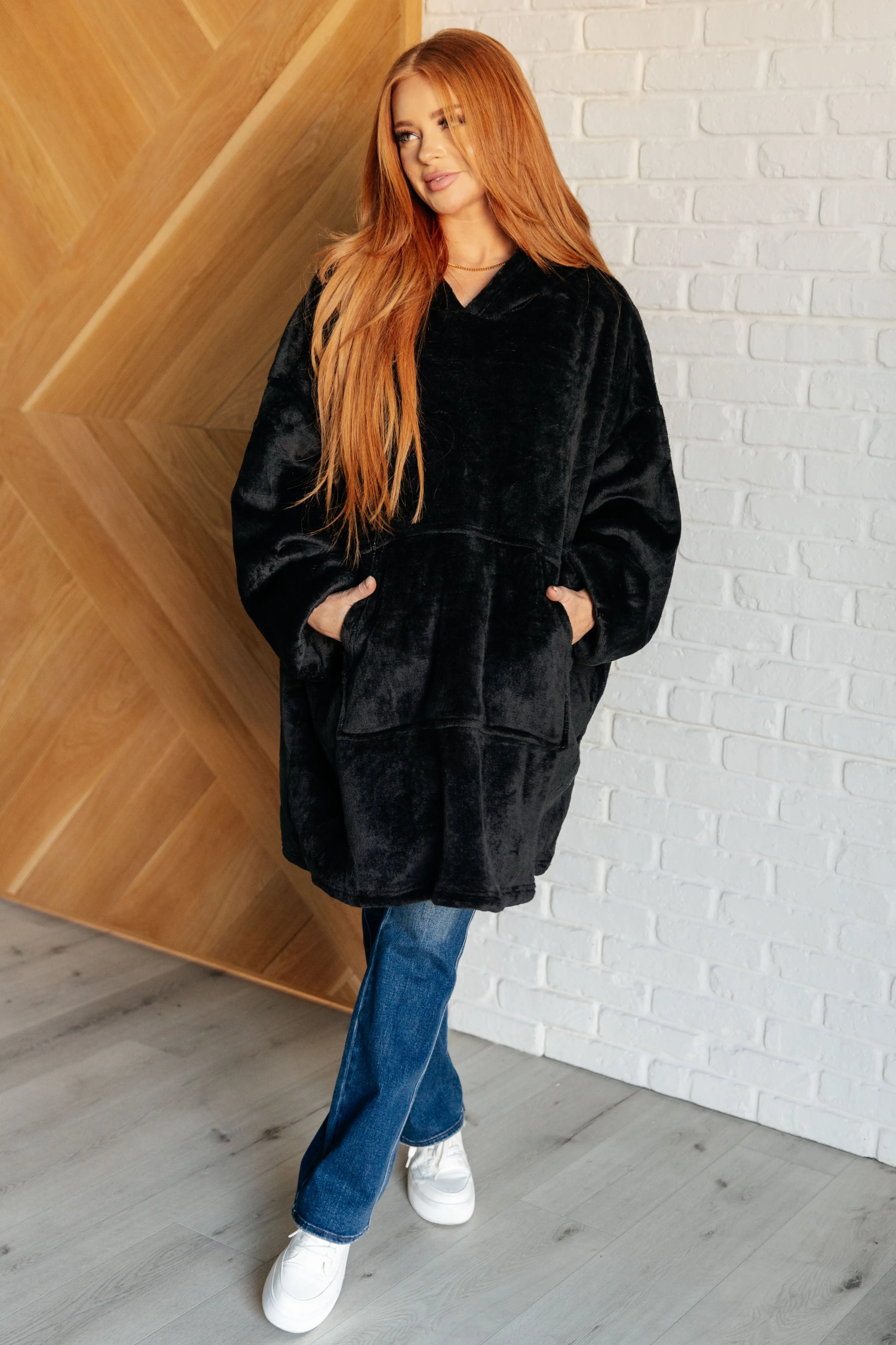 Oversized Velour Blanket Hoodie in Black sold by Charming Charlie product image thumbnail 3