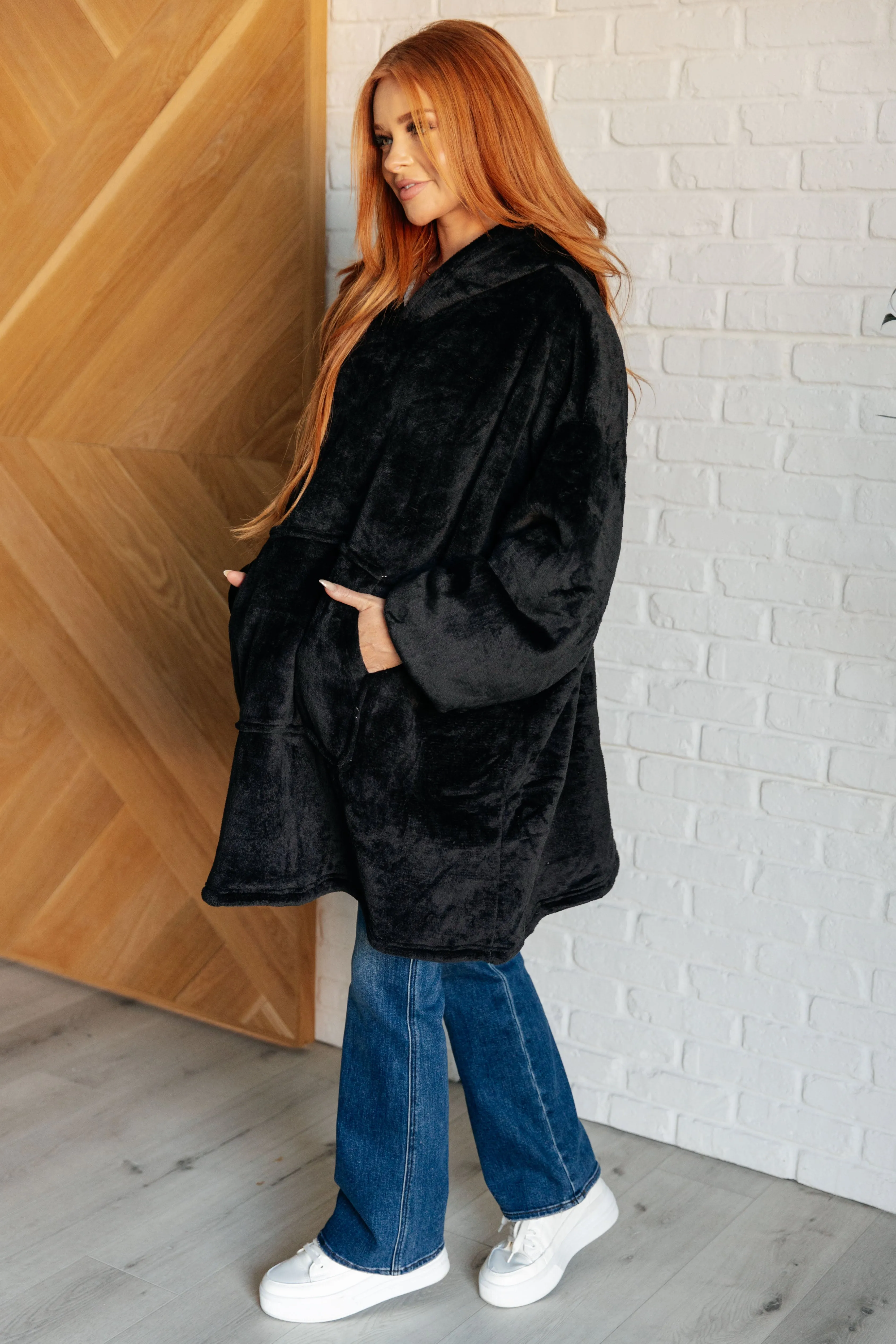 Oversized Velour Blanket Hoodie in Black sold by Charming Charlie product image thumbnail 5