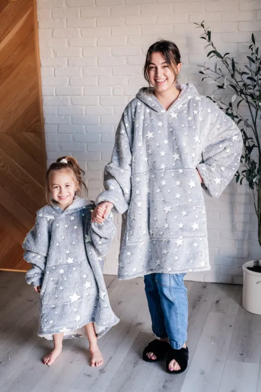Oversized Blanket Hoodie in Grey Stars sold by Charming Charlie