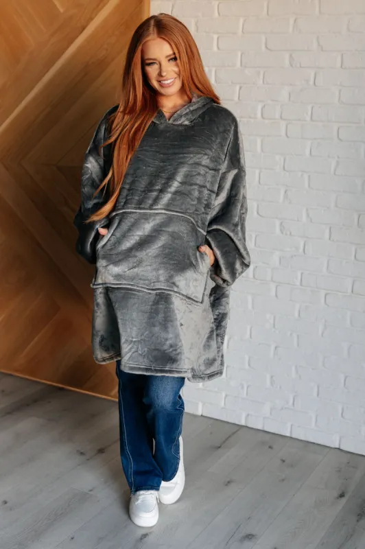 Oversized Velour Blanket Hoodie in Gray sold by Charming Charlie