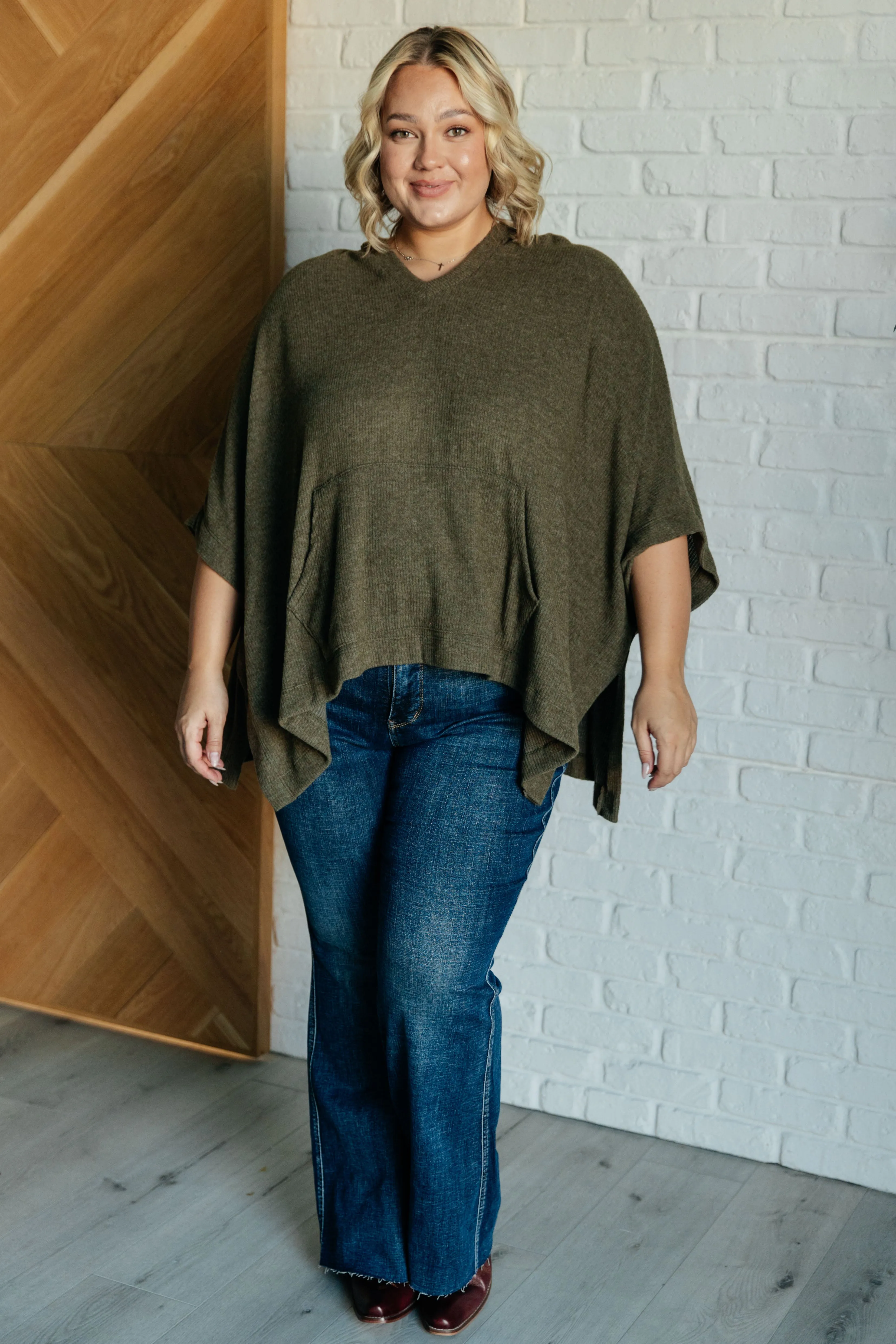 Perfectly Poised Hooded Poncho in Olive sold by Charming Charlie product image thumbnail 2