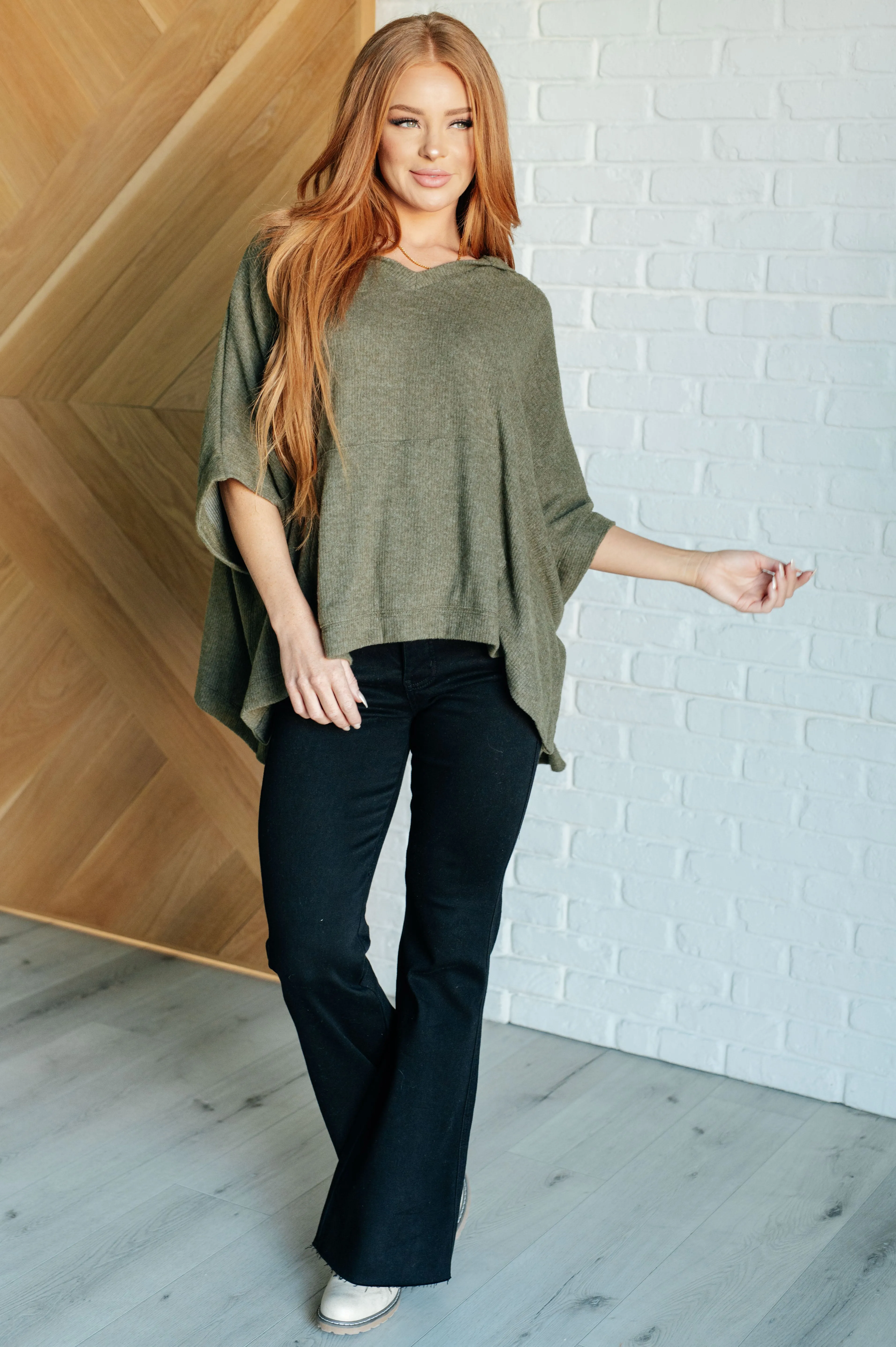 Perfectly Poised Hooded Poncho in Olive sold by Charming Charlie product image thumbnail 3