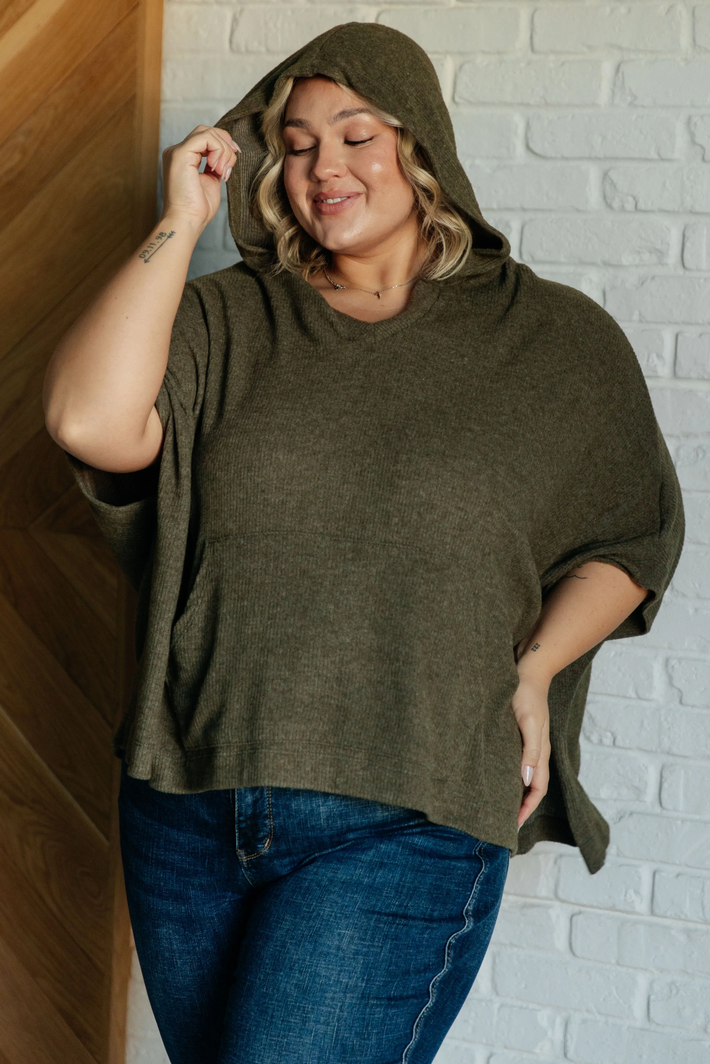 Perfectly Poised Hooded Poncho in Olive sold by Charming Charlie product image thumbnail 4