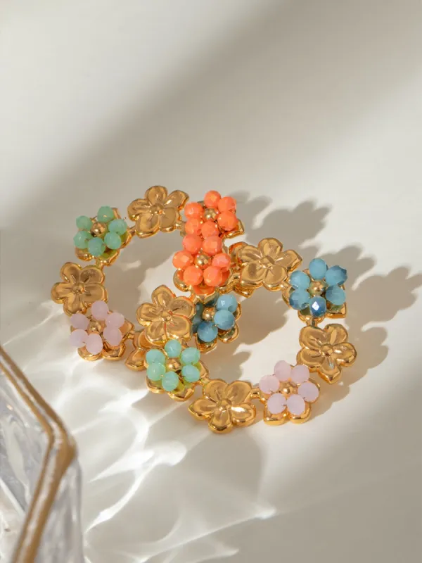 Synthetic Crystal Stainless Steel Flower Earrings sold by Charming Charlie