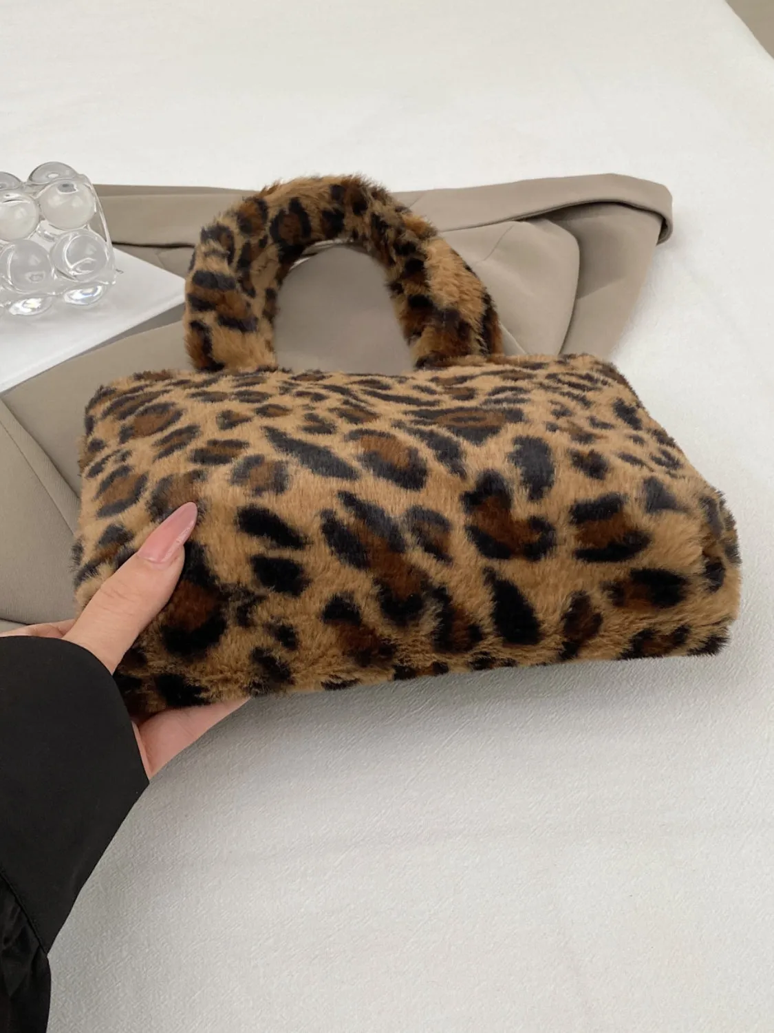 Leopard Fluff Handbag with Zip sold by Charming Charlie product image thumbnail 5