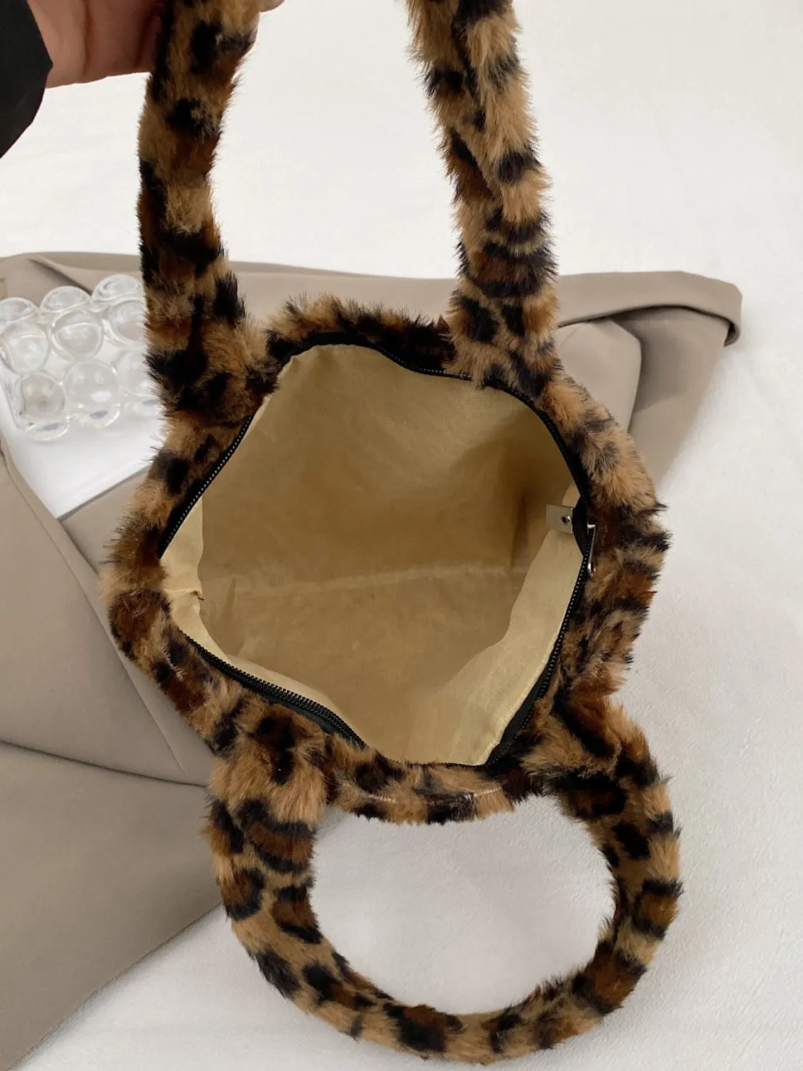 Leopard Fluff Handbag with Zip sold by Charming Charlie product image thumbnail 2