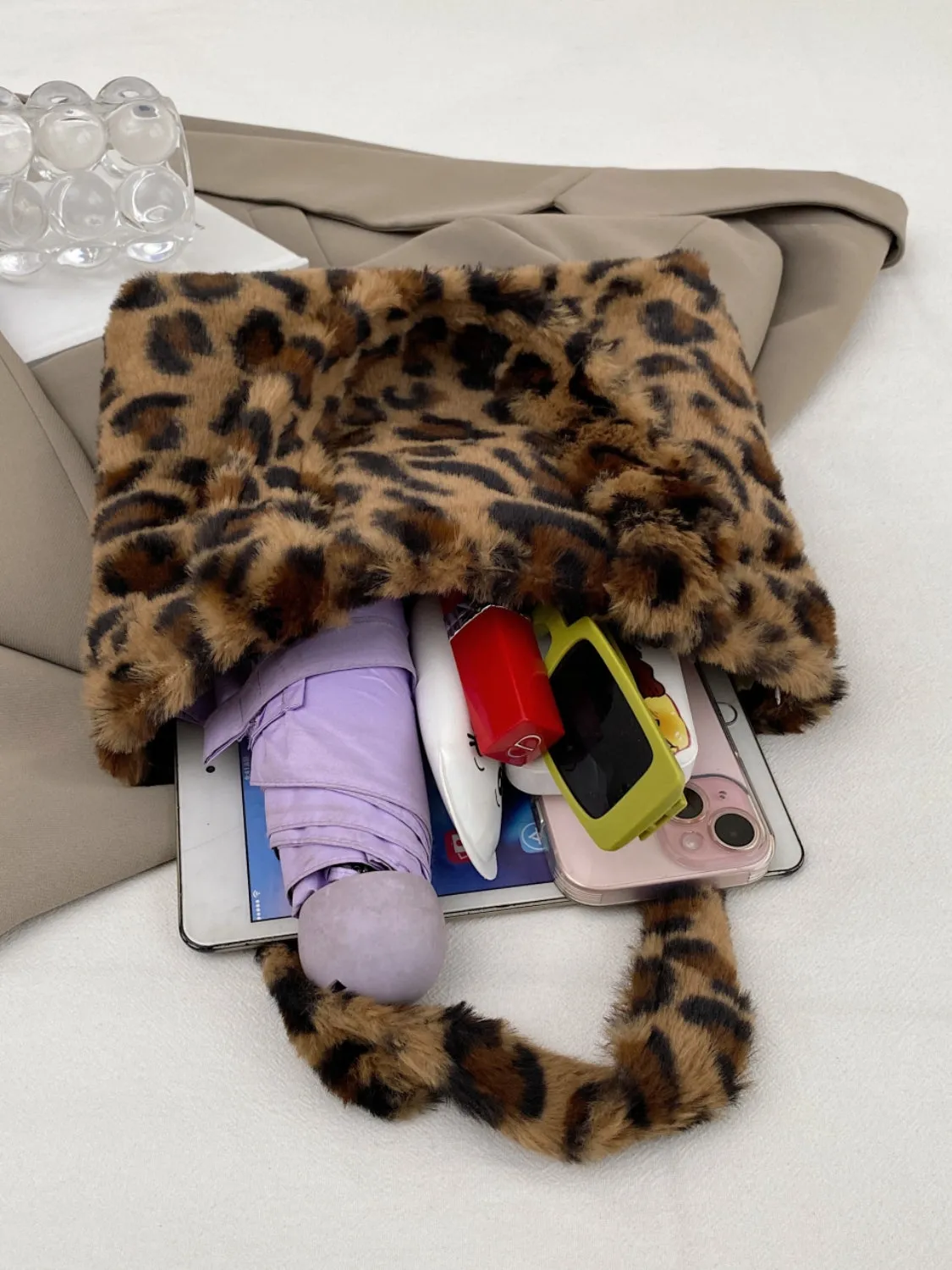 Leopard Fluff Handbag with Zip sold by Charming Charlie product image thumbnail 3